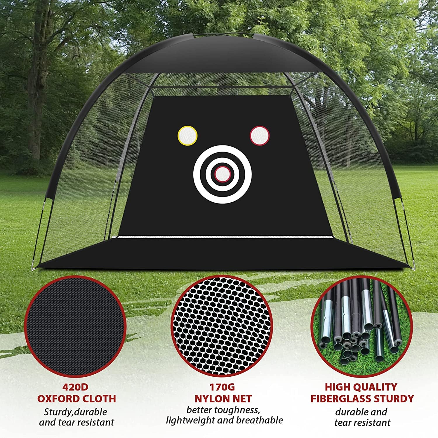 Golf Net, 10X7Ft Golf Practice Net for Backyard Driving with Target, Golf Mat, 9 Real Golf Balls, 20 Golf Tees, Carry Bag for Men Kids Indoor Outdoor Sports Game