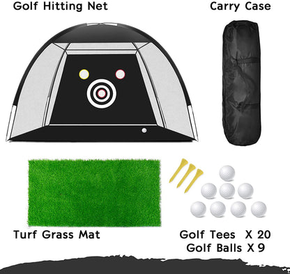 Golf Net, 10X7Ft Golf Practice Net for Backyard Driving with Target, Golf Mat, 9 Real Golf Balls, 20 Golf Tees, Carry Bag for Men Kids Indoor Outdoor Sports Game